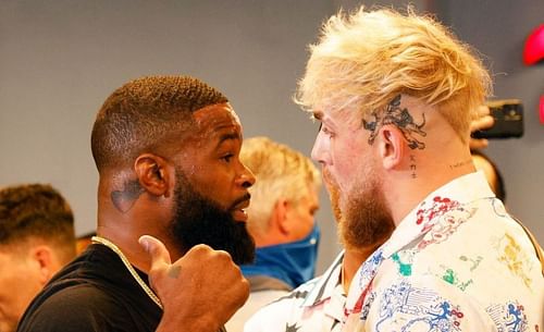 Tyron Woodley (left); Jake Paul (right)