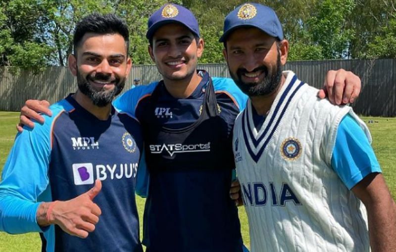 Virat Kohli, Shubman Gill and Cheteshwar Pujara( from left to right). Pic: Virat Kohli/ Instagram