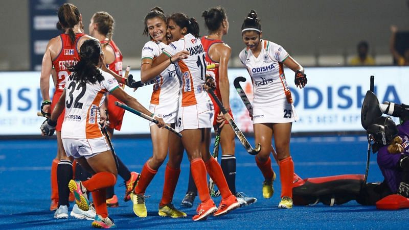 Indian women's hockey team after qualifying for the Olympics