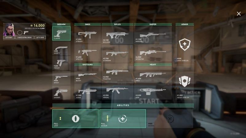 Buy menu in Valorant (Image via Riot)