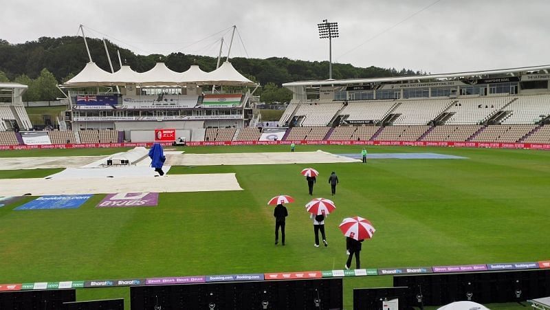 The covers are on at The Ageas Bowl in Southampton. Pic: BCCI/ Twitter
