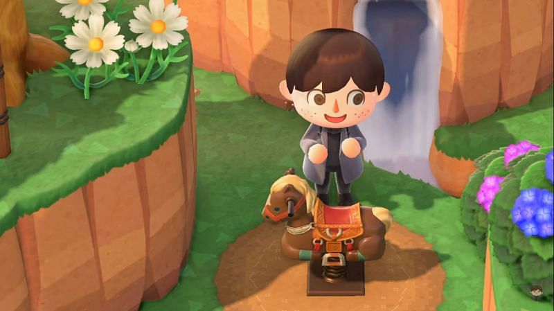 Players can&#039;t sit on the springy ride-on horse (Image via Mayor Mori)