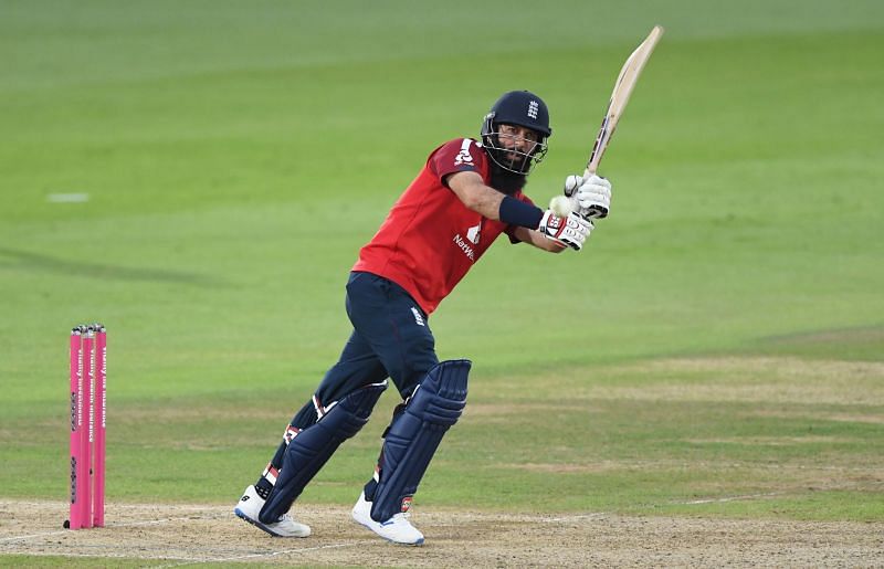 Moeen in action against Australia in a T20 game