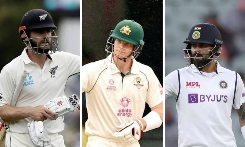 Kane Williamson, Steve Smith, Virat Kohli (L-R)