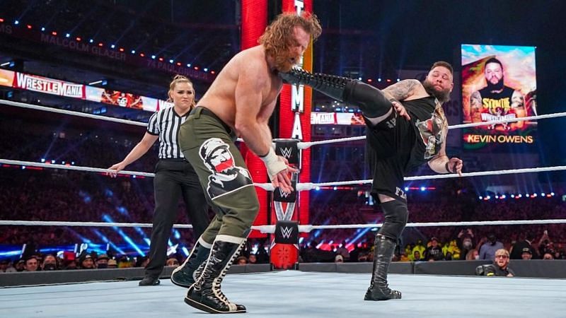 Kevin Owens and Sami Zayn battled it out on the grandest stage of them all with Logan Paul sitting at ringside