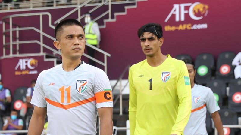 Sunil Chhetri&#039;s two goals proved to be the difference for the Indian Football Team against Bangladesh in the 2022 FIFA World Cup Qualifiers (Image Courtesy: Indian Football Team Twitter)
