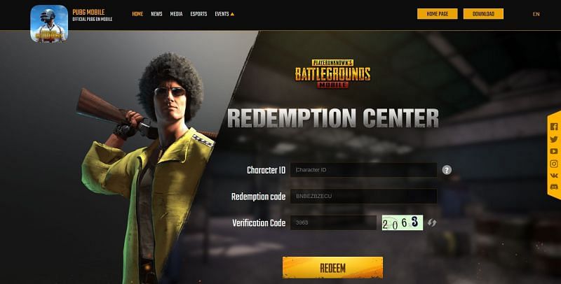 Enter the redemption code, PUBG phone ID and verification code