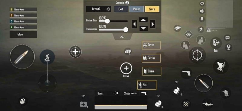 Two-finger layout settings in PUBG Mobile Lite