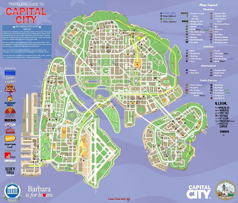 A fan-made map of a Washington DC-inspired city for GTA (Image via r/GTA, Reddit)