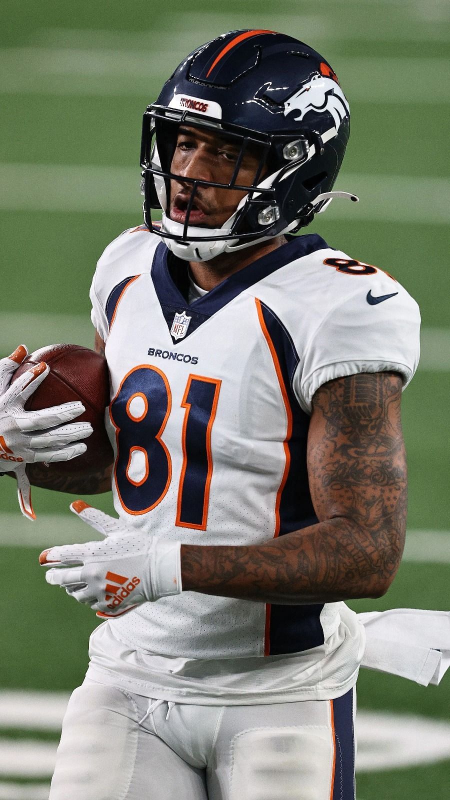 Denver Broncos wide receiver Tim Patrick (81) against the New York Jets  during the first half of an NFL football game, Sunday, Sept. 26, 2021, in  Denver. (AP Photo/David Zalubowski Stock Photo - Alamy