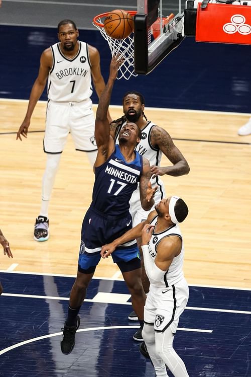 Ed Davis in action for the Minnesota Timberwolves against the Brooklyn Nets during the 2020-21 Playoffs