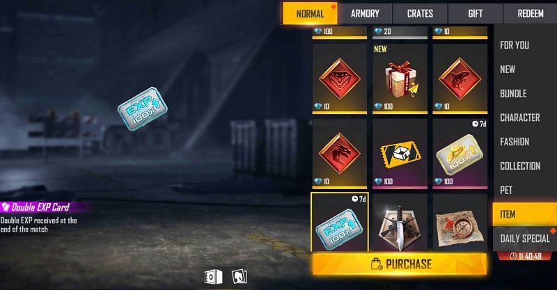 Double EXP card can be purchased from the store