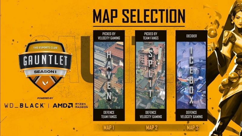 Team Fangs vs Velocity Gaming Selected Maps (Image via YouTube/The Esports Club)