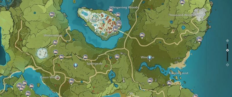 Genshin Impact Interactive map displaying Dandelion seed locations (Image via Mihoyo)