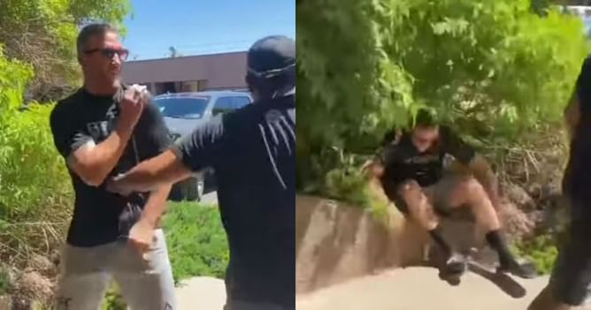 Watch: Justin Gaethje hilariously gets shoved into the bushes by his coach