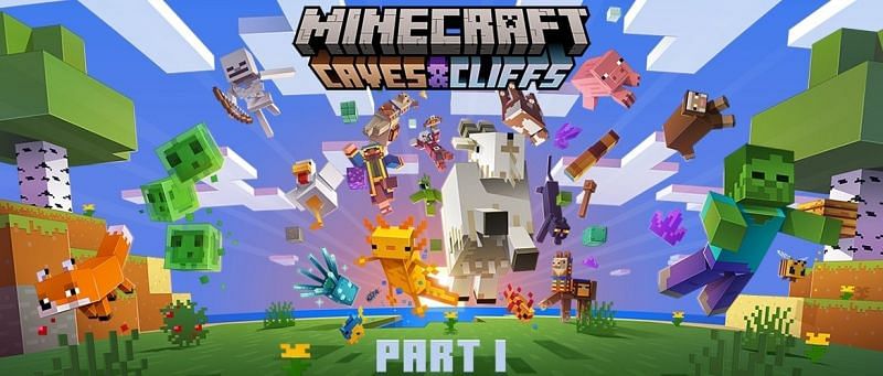 The official artwork for the first release of the Minecraft Caves &amp; Cliffs update (Image via Mojang)