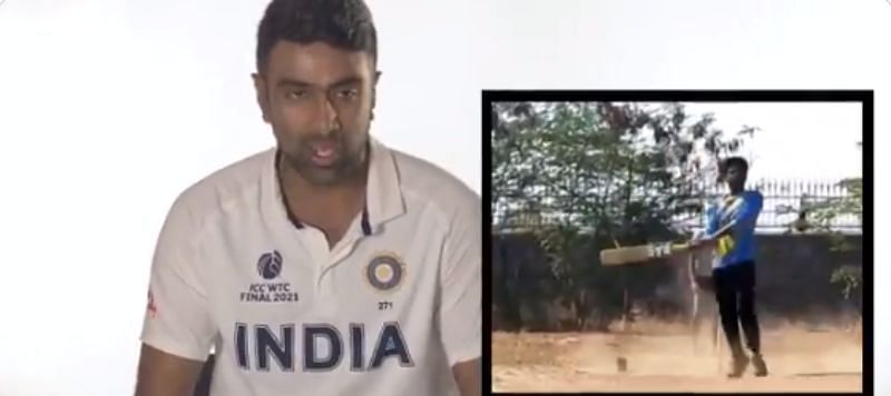 Ravichandran Ashwin rating a shot by a fan. Pic: ICC/ Twitter