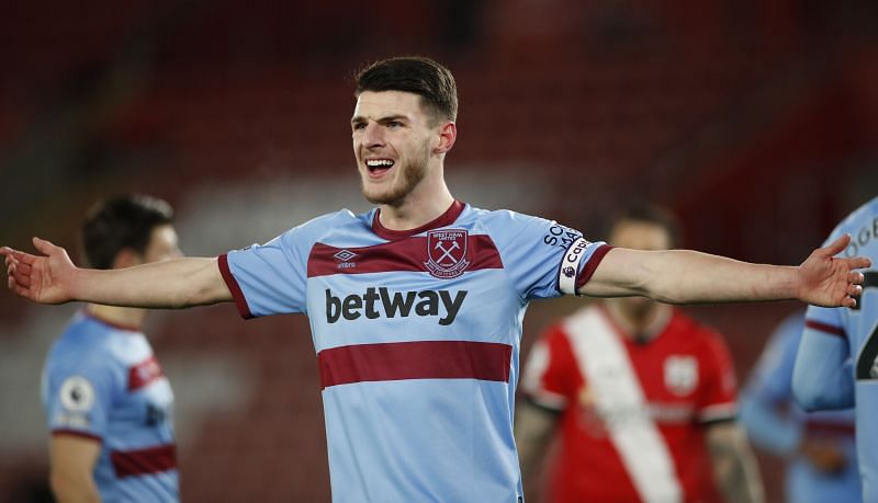 Declan Rice with West Ham United in the Premier League