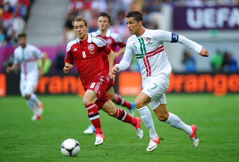 Cristiano Ronaldo and Eriksen playing at Euro 2012. (Photo by Laurence Griffiths/Getty Images)