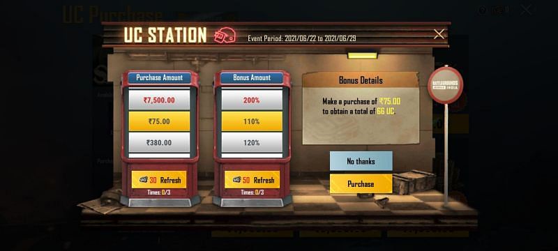Gamers have an option to refresh the &ldquo;Purchase Amount&rdquo; and &ldquo;Bonus Amount&rdquo; 