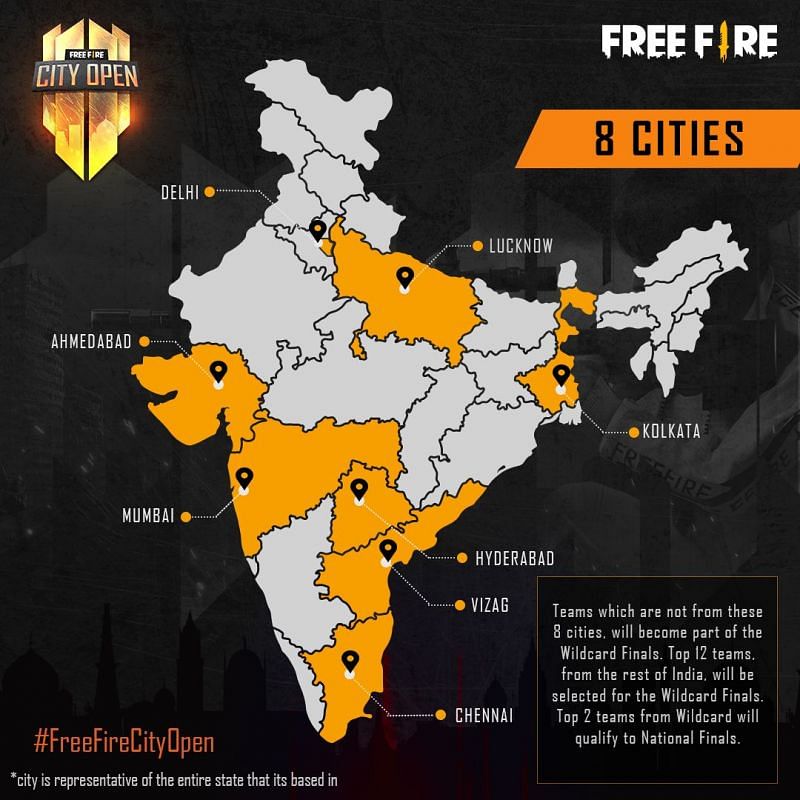 The Free Fire City Open 2021 participating cities