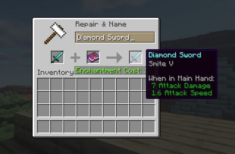 Putting smite 5 on a diamond sword (Image via Minecraft)