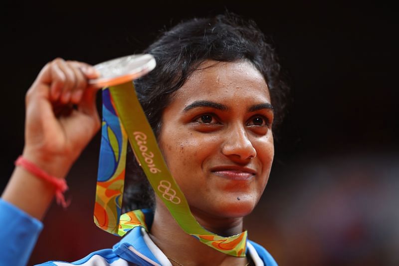 PV Sindhu with her silver medal at the Rio Olympics