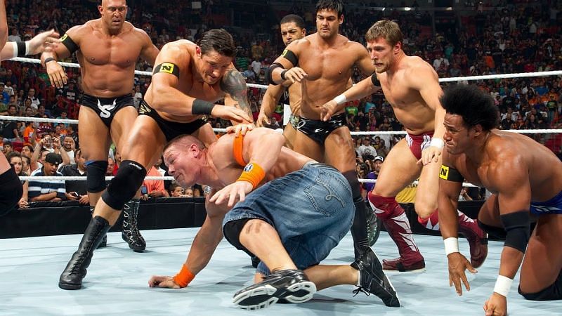 The Nexus attacks John Cena