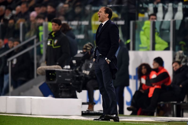 Massimiliano Allegri looks on during a Serie A match from his previous stint as Juventus manager