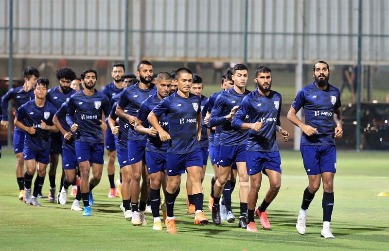 Indian National Team during their practice session in Doha. (Image courtesy: AIFF Media)