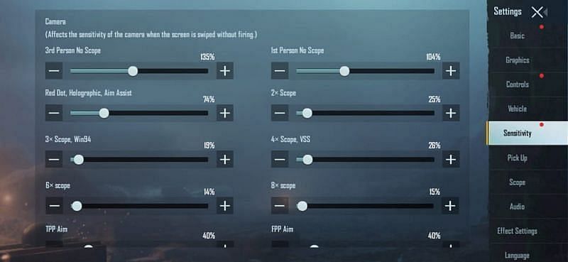 Camera settings in BGMI (Image via Battlegrounds Mobile India)