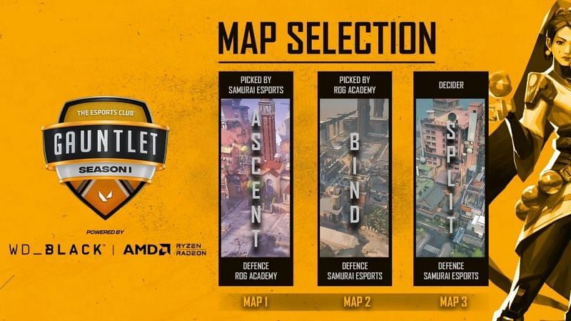 ROG Academy vs Samurai Esports Selected Maps (Image via YouTube/The Esports Club)