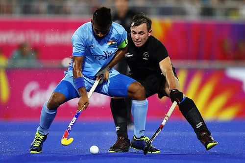 India skipper Manpreet Singh in action at the Commonwealth Games