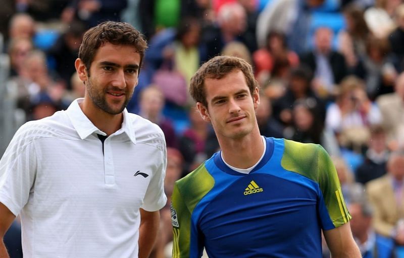 Former champions Marin Cilic (L) and Andy Murray