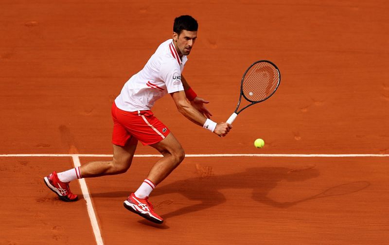 Novak Djokovic in his match against Lorenzo Musetti