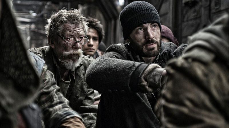 Chris Evans (Captain America/Steve Rogers) in Snowpiercer (2013). Image via: CJ Entertainment