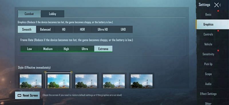 Graphics settings in BGMI
