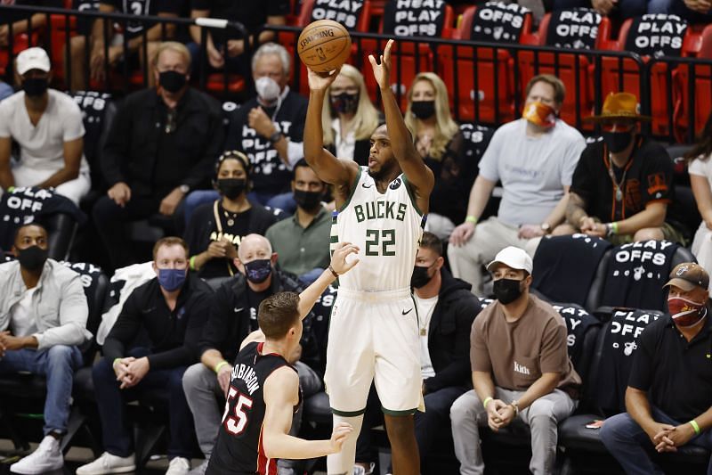 Khris Middleton in action for the Milwaukee Bucks against the Miami Heat