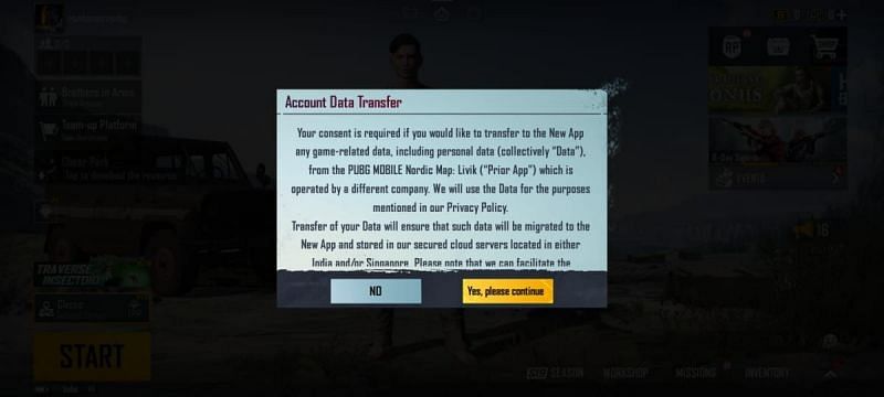 Provide the consent to transfer the data by pressing 