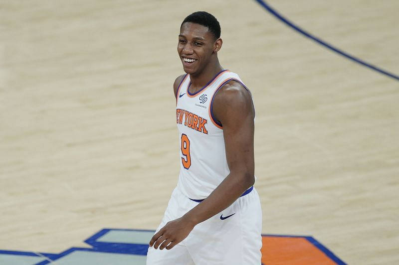 RJ Barrett (#9) of the New York Knicks