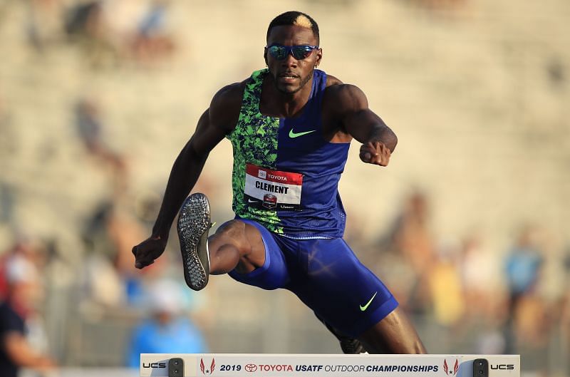 Kerron Clement in action during the 2019 USATF Outdoor Championships