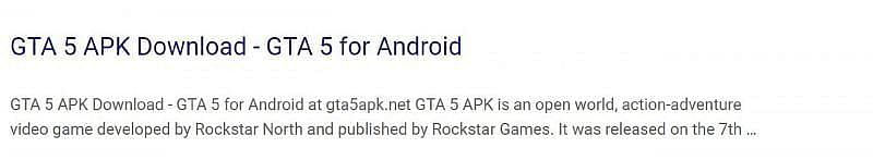 A fake link promoting players to download GTA 5 on their smartphones