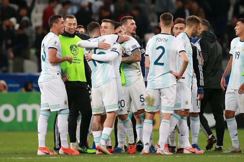 Argentina players celebrating a win