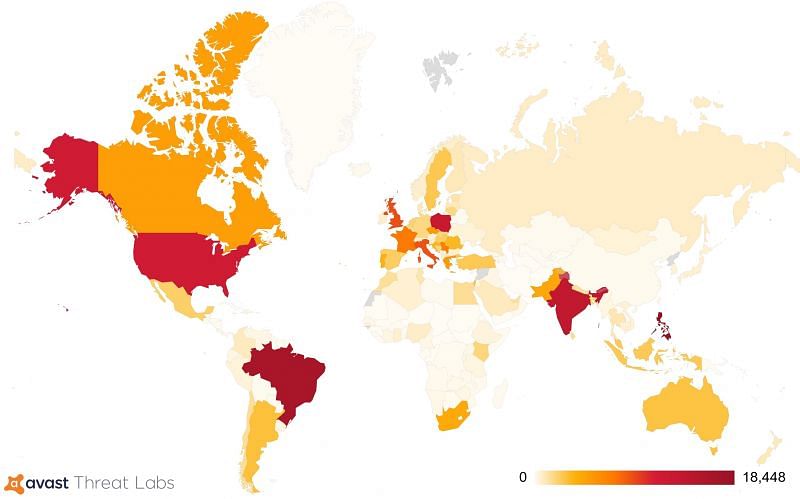 Countries and how they have been affected by Crackonosh (Image via Avast Threat Labs)