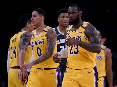 Kyle Kuzma and LeBron James of the LA Lakers