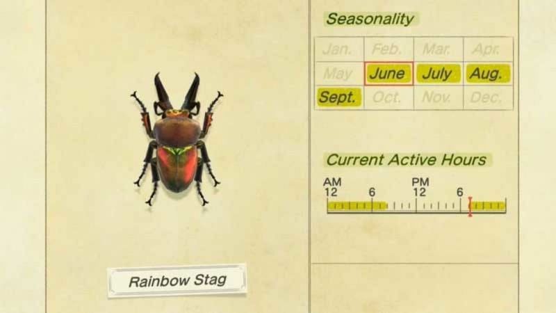The Rainbow Stag is a bug of scarce rarity from Animal Crossing: New Horizons (Image via YouTube)