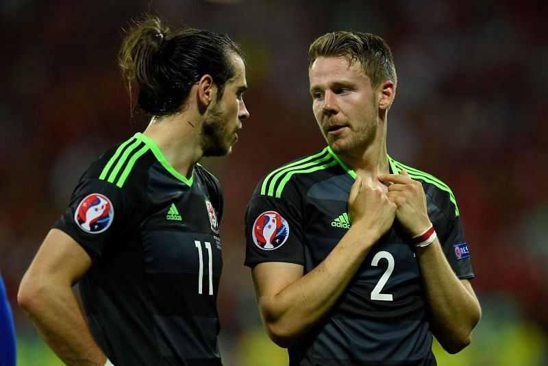 Gareth Bale and Chris Gunter in action for Wales