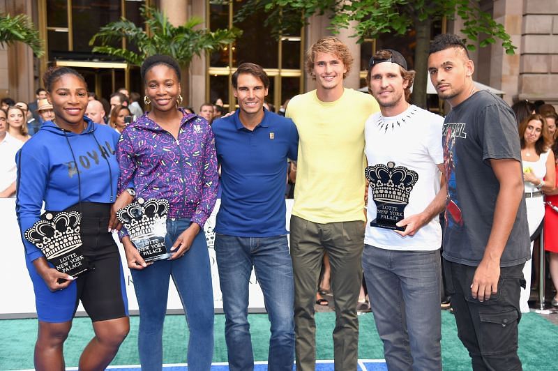 Serena Williams, Venus Williams, Rafael Nadal, Alexander Zverev, Mischa Zverev and Nick Kyrgios attend 2018 Lotte New York Palace Invitational in August 2018