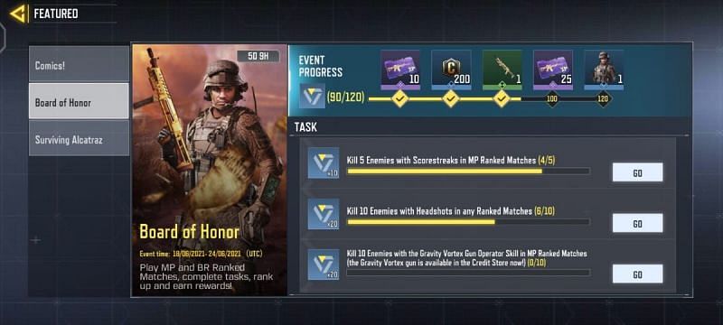 New &#039;Board of Honor&#039; featured event offers various unique rewards (Image via Activision)