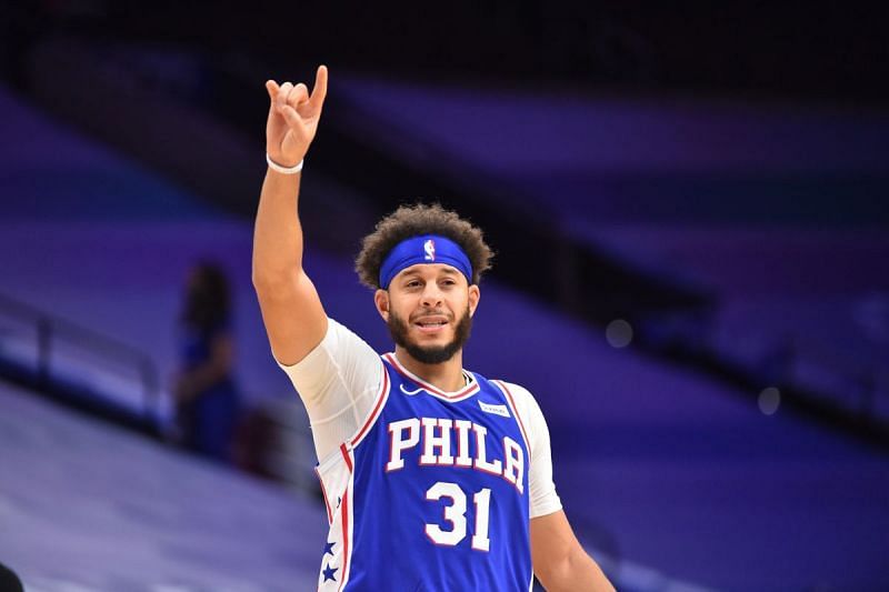 Seth Curry with the Philadelphia 76ers in the 2021 NBA playoffs